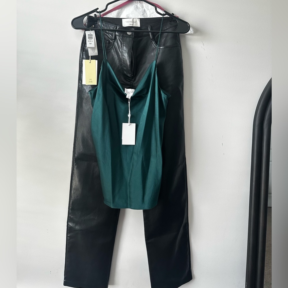 Wilfred Black Leather Straight Leg Pants